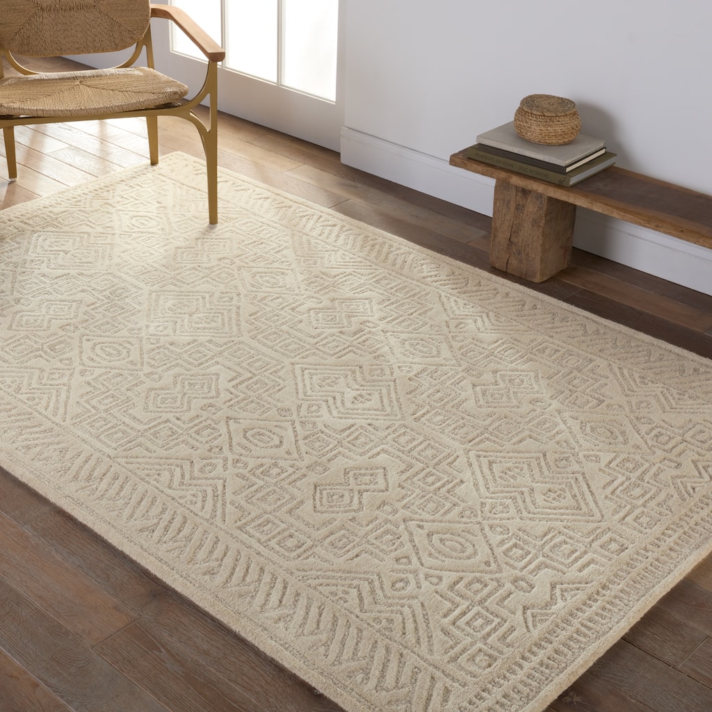 Amar Handmade Geometric Tan/ Gray Area Rug