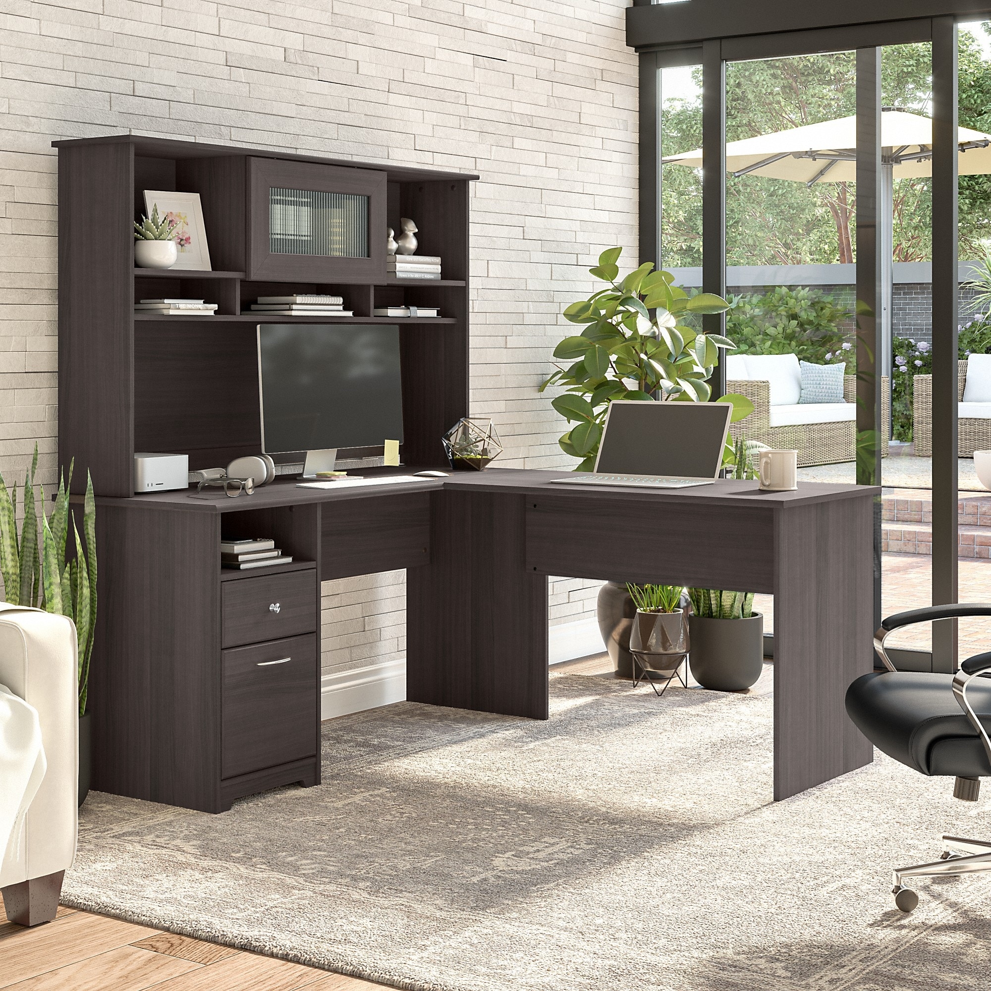 Cabot 60W L Shaped Computer Desk with Hutch by Bush Furniture