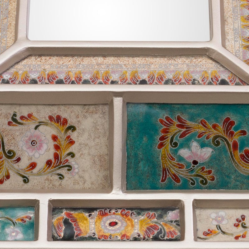 Novica Handmade Fantastic Floral Reverse-Painted Glass Wall Mirror