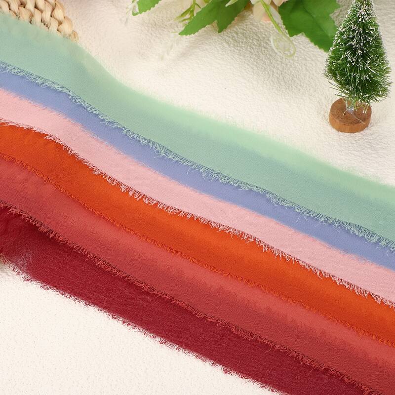 3 Roll 1.5"x7 Yd Handmade Fringe Chiffon Ribbon Frayed Silk Ribbon - 1.5"x7 Yd