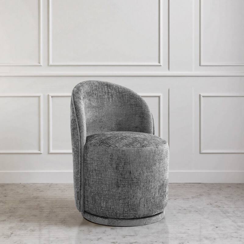 Modern Armless 360-Degree Swivel Dining Chair Barrel Chair - SINGLE - GRAY CHENILLE