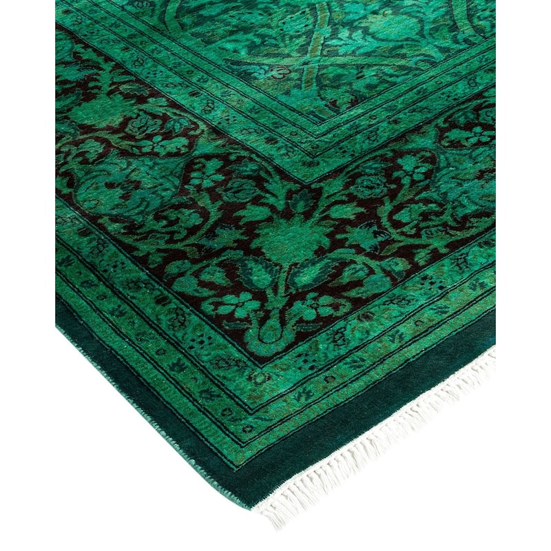 Overton Hand Knotted Wool Vintage Inspired Modern Contemporary Overdyed Green Area Rug - 8' 2" x 10' 4"