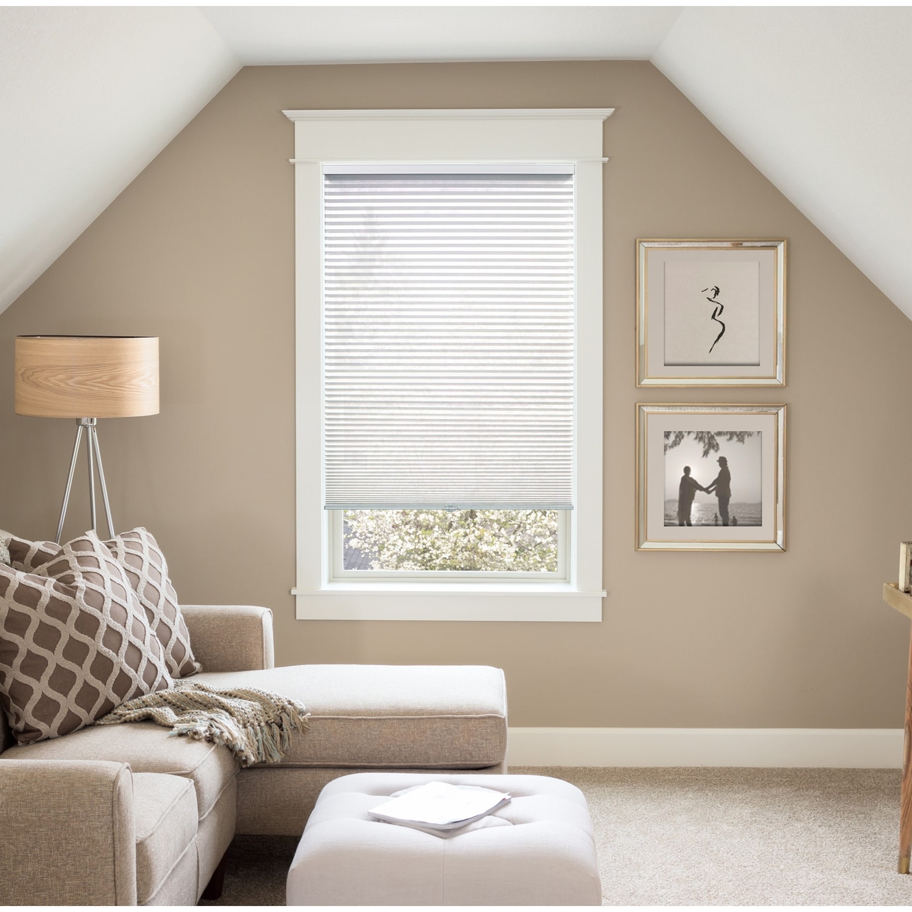 BlindsAvenue Custom 3/4" Pleat, Cordless Cellular Shades, Color Pure White, Light Filtering Fabric