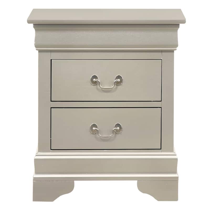 Silver Champagne Nightstand with Two Drawers, 24x21x16 Classic Bedside Storage Table with Timeless Stylish Appeal