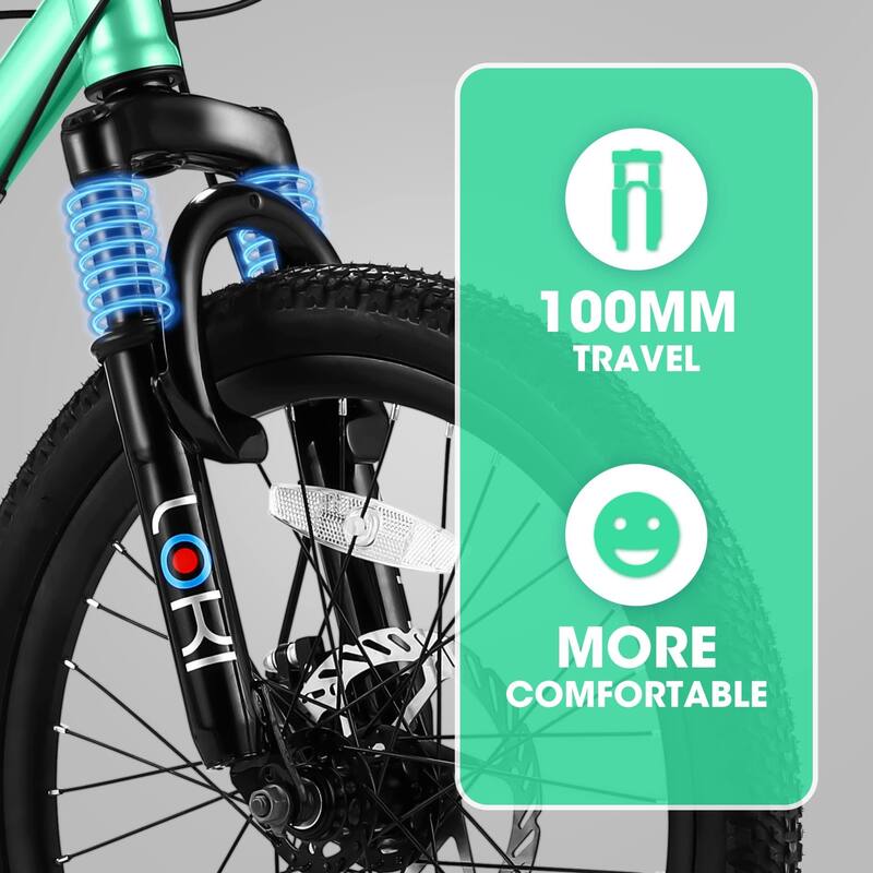 20 Inch Kids Mountain Bike Height Carbon Steel Frame 7 Speed Bicycles, Front Suspension Disc Brake Rear V-Brake for Kids, Teens