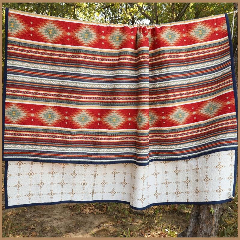 Paseo Road Del Sol Aztec Western Bedding 3 Piece Reversible Quilt Set with Pillow Shams