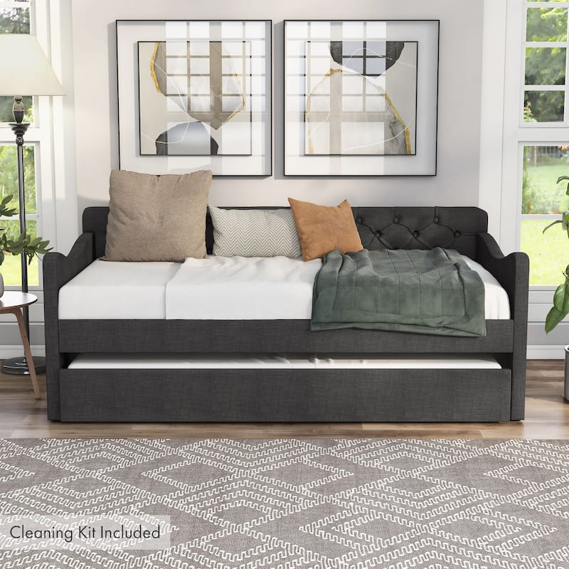 Exodel Contemporary Twin Upholstered Tufted Day Bed with Trundle by Furniture of America