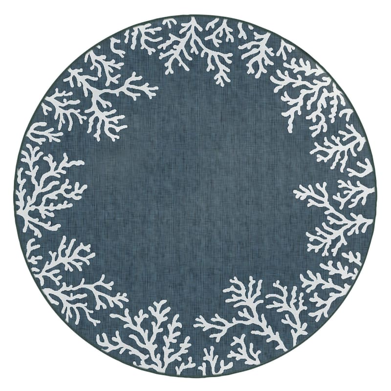 Liora Manne Carmel Coral Border Indoor/Outdoor Area Rug - 7'10" Round - Navy