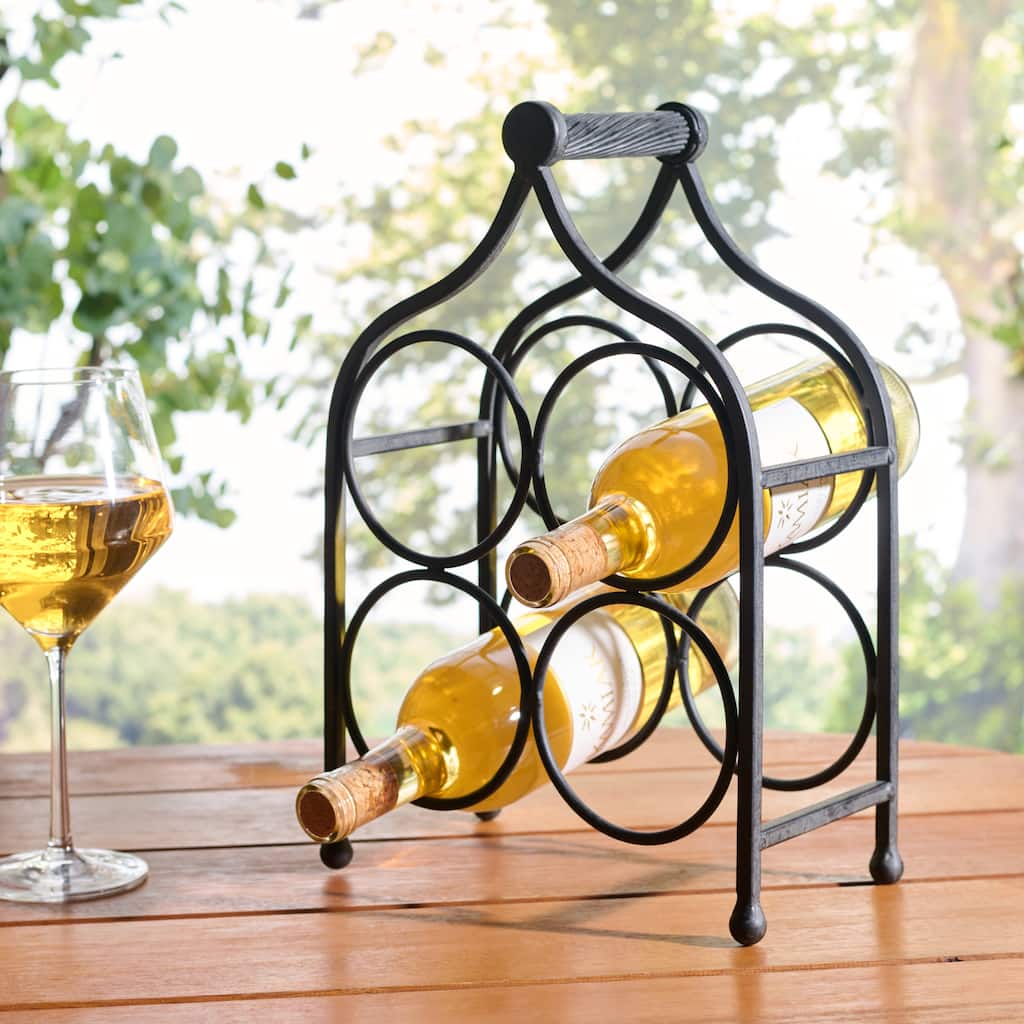 SAFAVIEH Floyd Iron 4 Wine Bottle Holder for Indoor & Outdoor Entertaining - 10"W x 6"D x 14"H