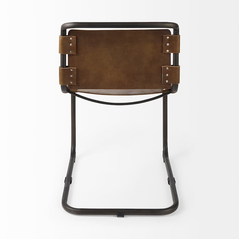 Berbick Medium Brown Genuine Leather w/ Gunmetal Iron Frame Dining Chair - 20.5"W x 24"D x 33"H