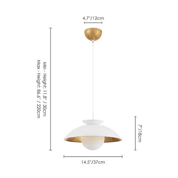 dimension image slide 0 of 2, 1-Light Modern Farmhouse White/ Black Dome Gold Leaf Wood Pendant with Opal Glass Globe