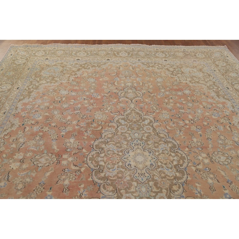 Hand Knotted Oriental 100% Wool Carpet Traditional Floral Oranges & Rust Mashad Area Rug - 12' 9'' X 9' 3''