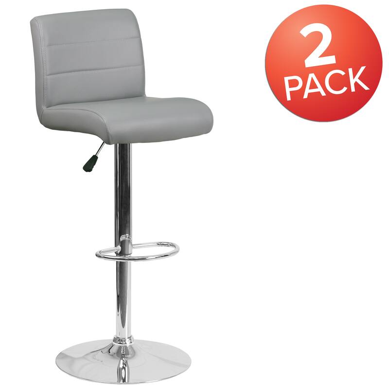 2 Pack Vinyl Adjustable Height Barstool with Rolled Seat and Chrome Base