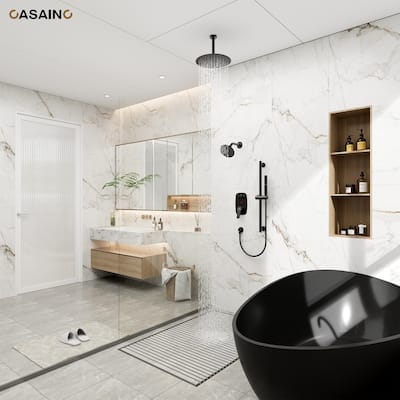 3-Spray Patterns 1.8 GPM 12 in. and 6 in. Dual Shower Head and Handheld Shower Head with Digital Display and Pressure-Balanced