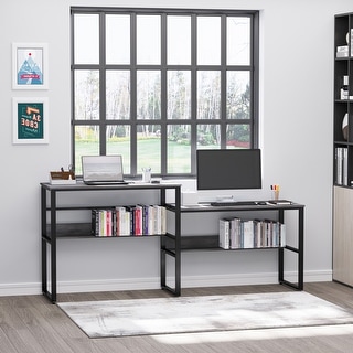 HOMCOM 86.5 Inch Two Person Desk Double Computer Table Writing Desk ...