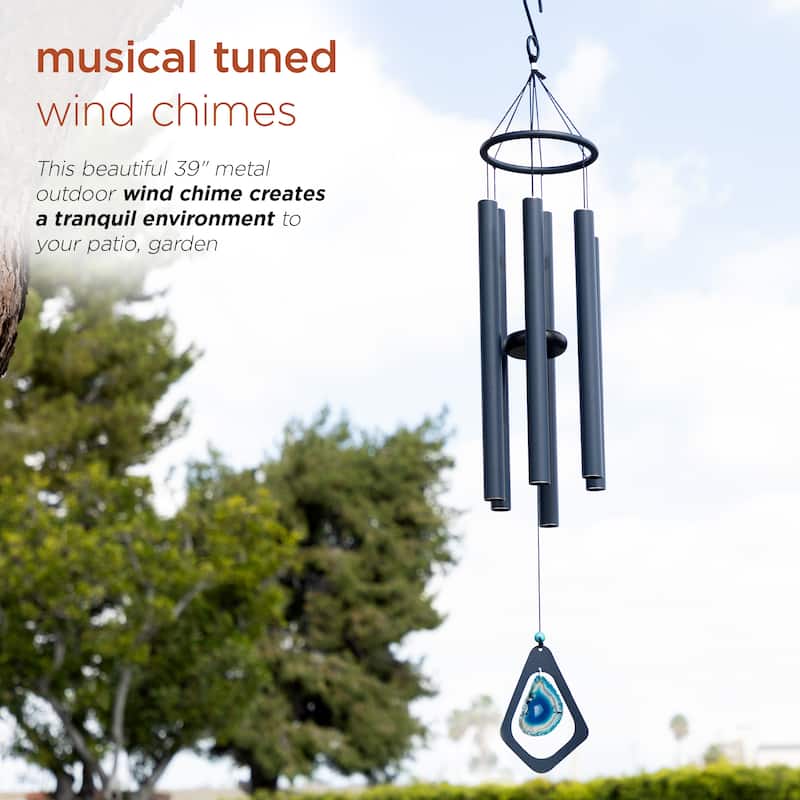 39" Blue Metal Windchime with Blue Gemstone