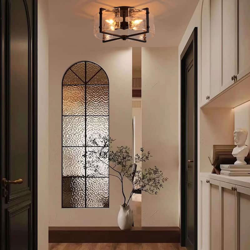 Laia 4-Light Metal Frame Textured Glass Panels Flush Mount