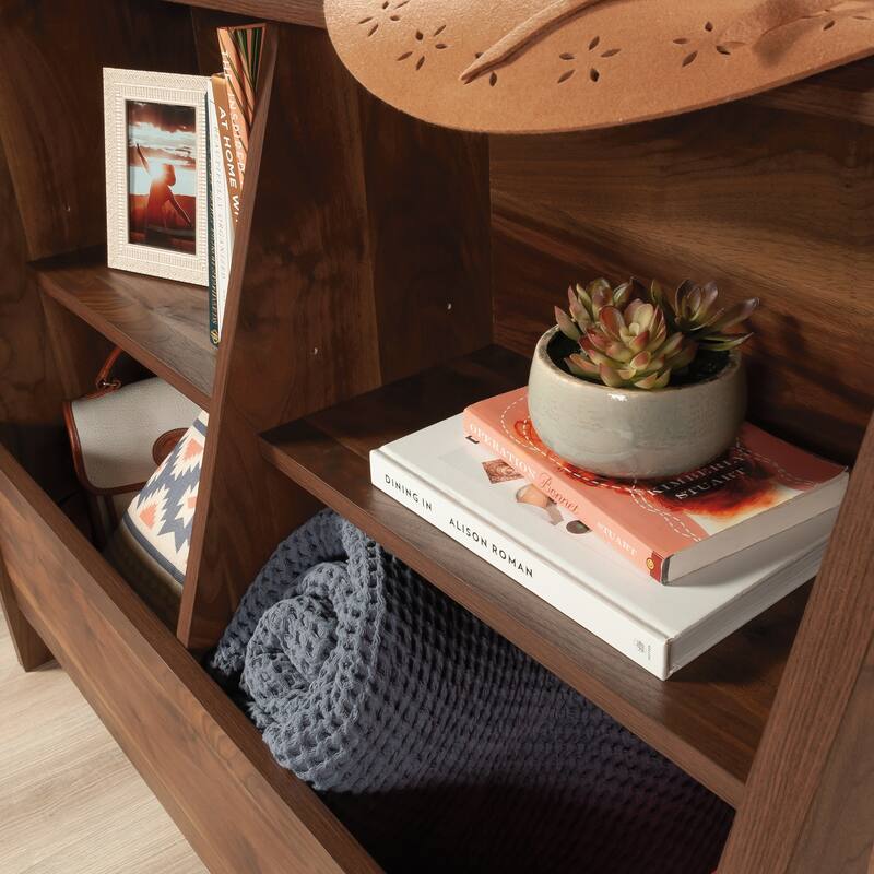 Engineered Wood Mid-Century Modern Bookcase, Brown - 40.91"W x 14.41"D x 32.17"H