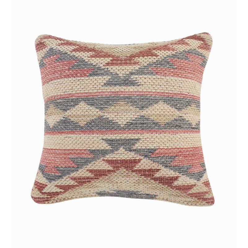Hand-Stitched Southwestern Cotton Throw Pillow Cover - 18" - Pink and Gray
