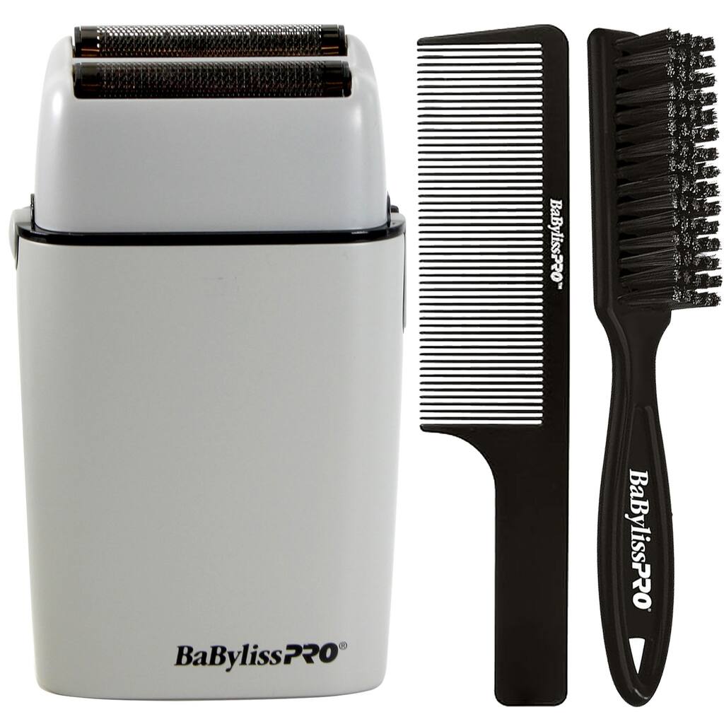 BaByliss Pro LIMITED EDITION Cordless Metal Double Foil Shaver (Gray) FXFS2GY + BaByliss Pro Fade Brush BPFADEB + 9" Comb