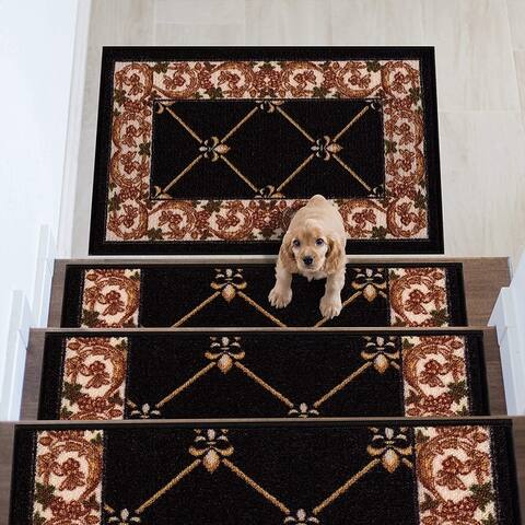 Stair Treads Fleur De Lis Floral Design Non Slip Backing, 8.5''X26''