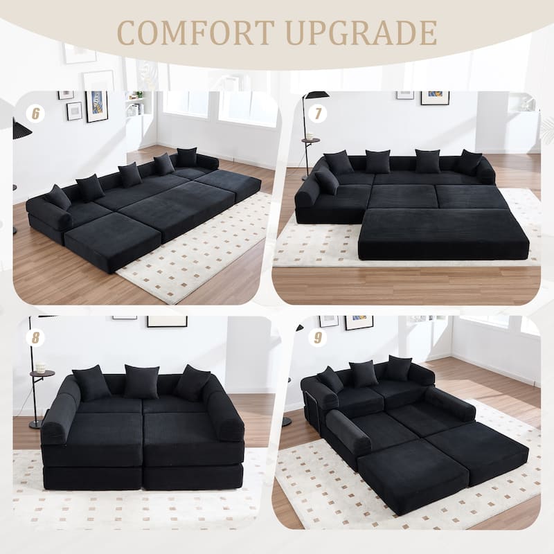 HOMEFUN Corduroy Upholstered Convertible Folding Sofa Bed with Fixed Frame and Pillow Back Handrail