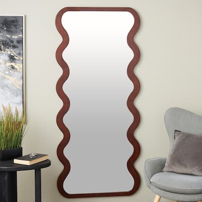 Dark Brown Wood Wavy Room Wall Mirror