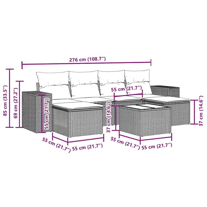 vidaXL Garden Sofa Set Black and Cream White - 24.4 x 32.7 x 27.2