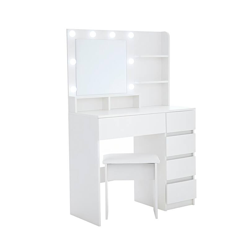 Makeup Vanity Desk Set with Built-In Power Strip, Dimmable LED Lights, and Storage Drawers for Bedroom Use