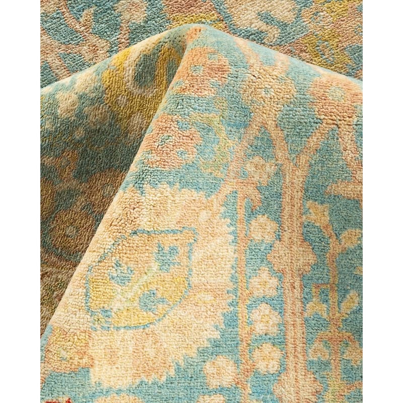 Overton Hand Knotted Wool Vintage Inspired Modern Contemporary Eclectic Light Blue Area Rug - 6' 2" x 8' 7"