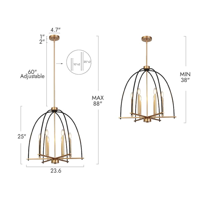 Modern 6-Light Birdcage Chandelier Black Gold Pendant for Dining Room - 23.6 " × 25 "