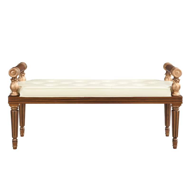 Christopher Knight Home - Mid-Century PU Leather Upholstered Bench with Button-Tufted Seat & Solid Wood Frame - 50"W