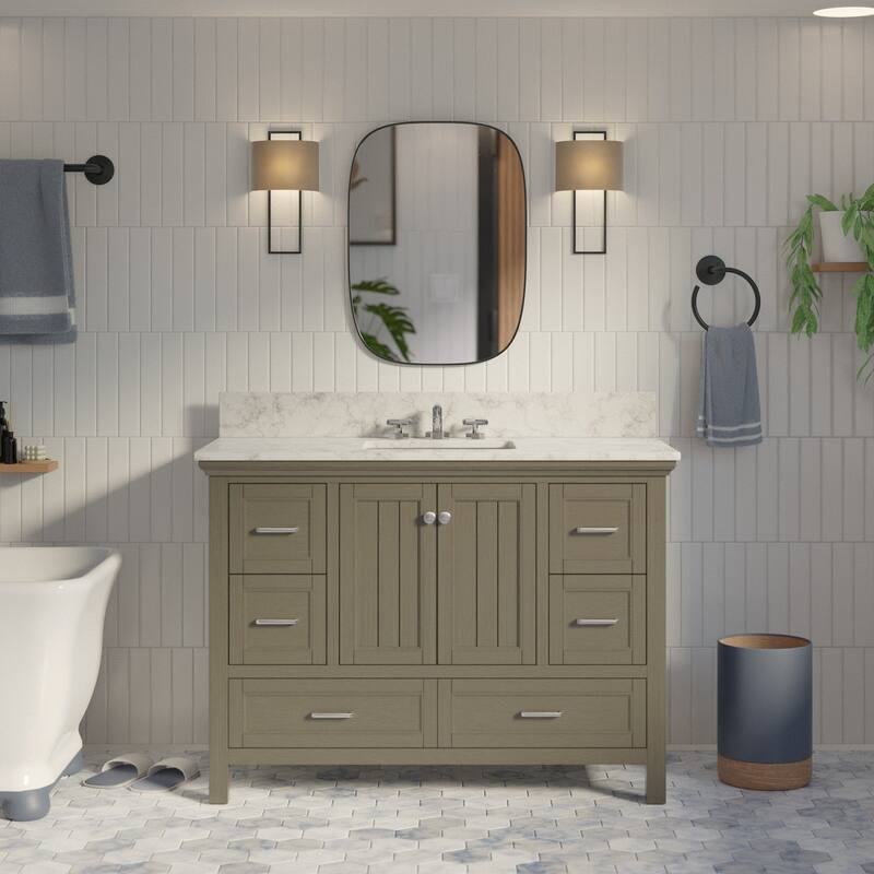KitchenBathCollection Paige 48" Bathroom Vanity with Carrara Marble Top