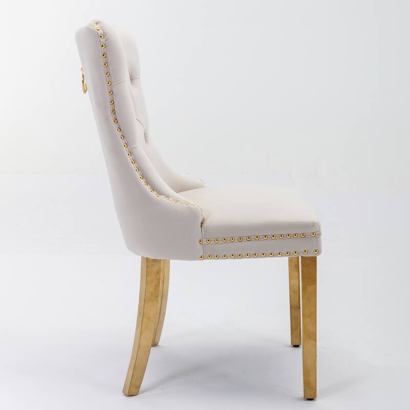 Set of 2 Contemporary High-End Tufted Upholstered Dining Chair with Nailhead & Stainless Steel Legs