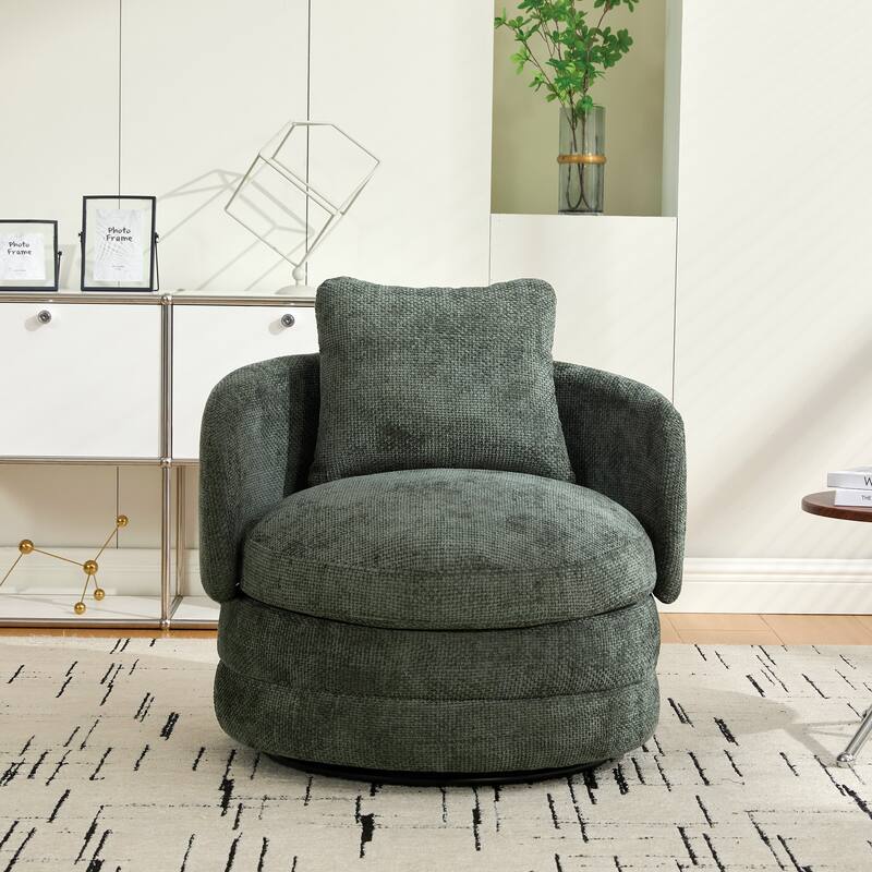 30"W Modern Round 360°Swivel Barrel Accent Chair with Pillow, Chenille Upholstered Comfy Barrel Armchair, Single Sofa Chair