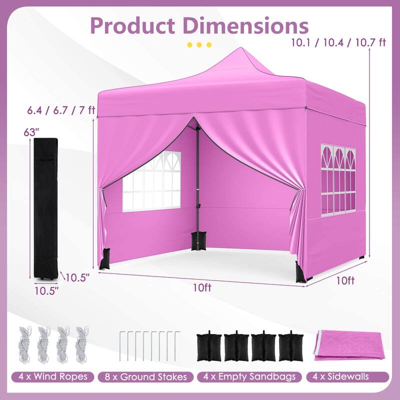 Costway 10 x 10 FT Pop up Canopy Tent with 4 Removable Sidewalls,