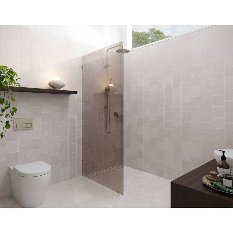 Ursa 30 in. x 78 in. Fully Frameless Glass Shower Panel - Single Fixed Panel with Bronze Tint - Brushed Bronze