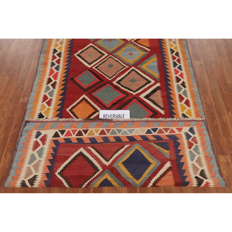 Tribal Kilim Qashqai Persian Vintage Flatweave Geometric Wool Carpet - 4'1"x 8'1"