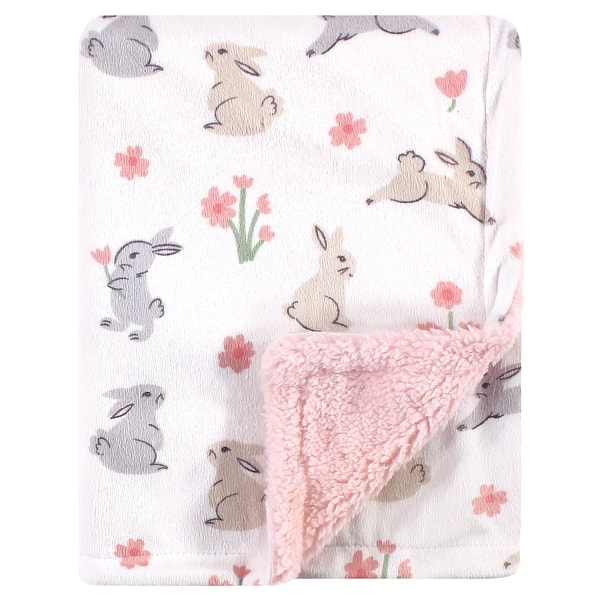slide 1 of 1, Hudson Baby Infant Girl Plush Blanket with Faux Shearling Back, Bunny, One Size - Bunny - One Size One Size - Bunny