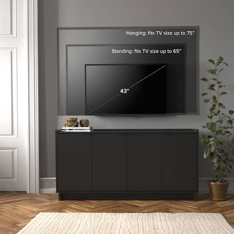Prepac Simply Modern 4 Door 60" W x 30" H x 16" D Storage Cabinet - 60 in W x 30 in H x 16 in D