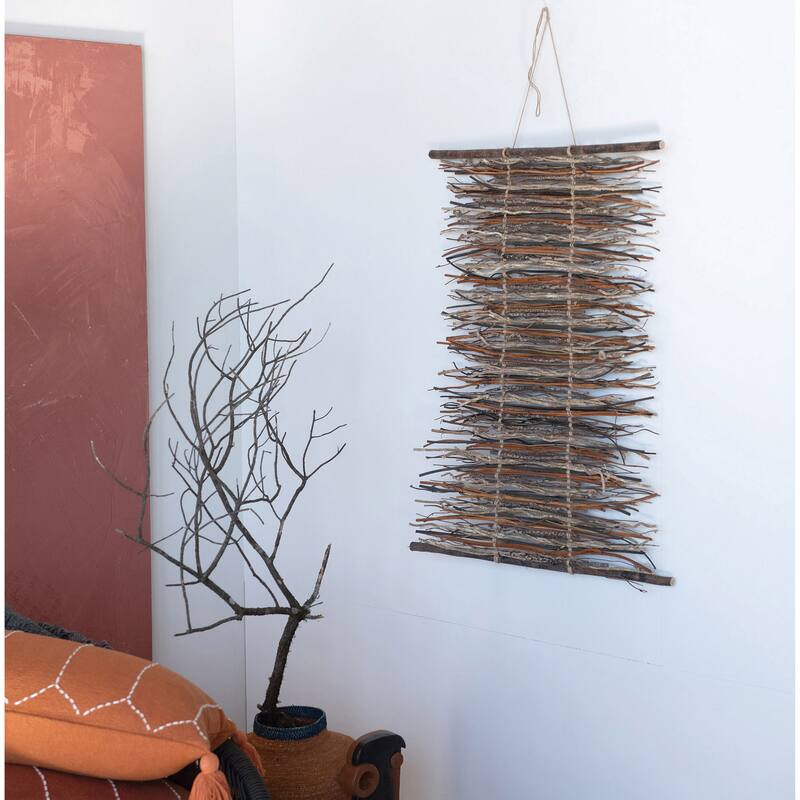 Hand-Woven Seagrass Basket, Orange & Navy