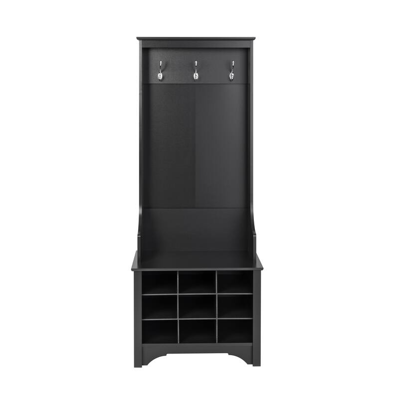 Prepac Hall Tree with Bench and Shoe Storage, Mudroom Bench with Storage and Hooks