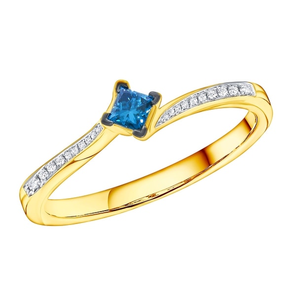 Prism Jewel 0.18ct Blue Color Princess Diamond with Diamond Engagement Ring - White H-I