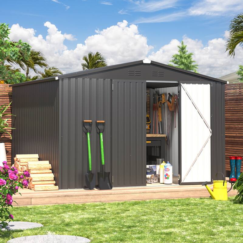 AECOJOY Outdoor Metal Storage Shed with Lockable Door