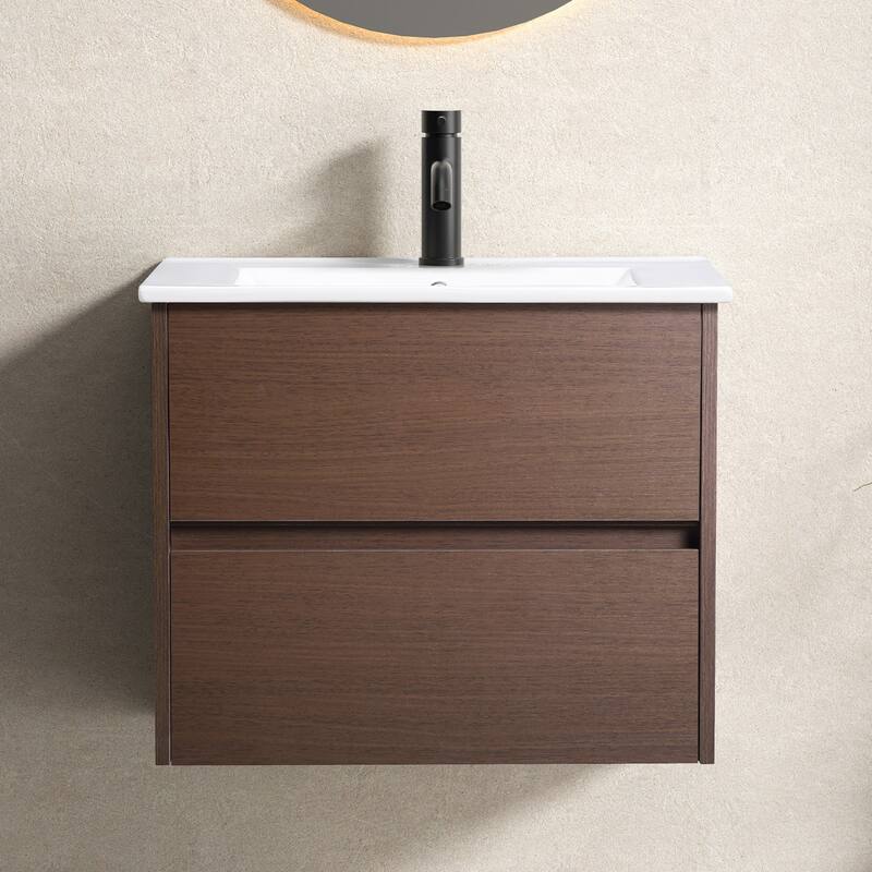GDFStudio - Lucas Wall-Mounted Bathroom Vanity with Ceramic Sink and Floating Storage Cabinet Design