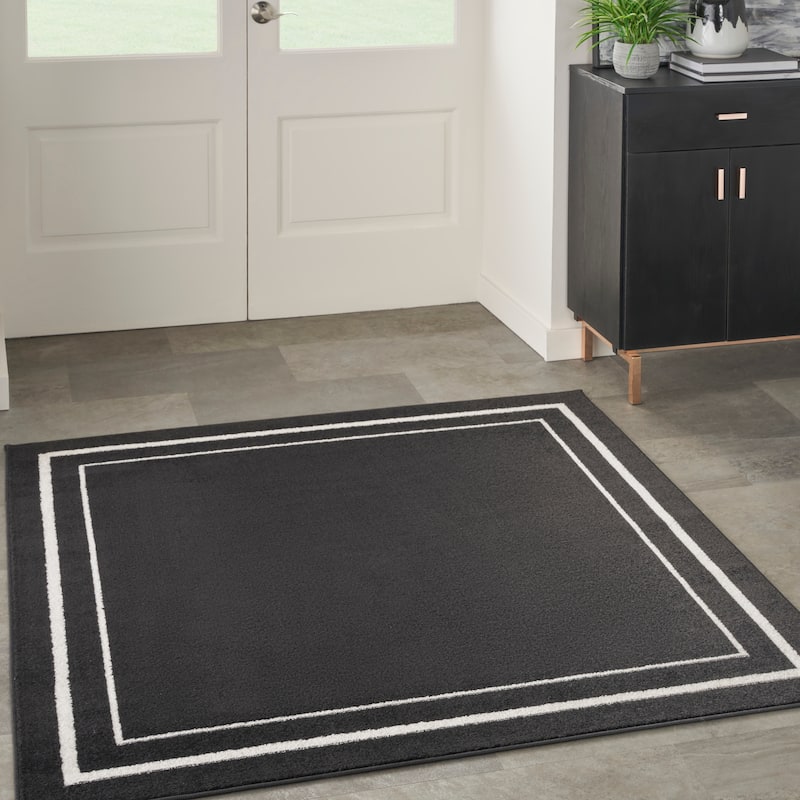 Nourison Essentials Indoor/Outdoor Solid Area Rug - 5' Square - Black/Ivory