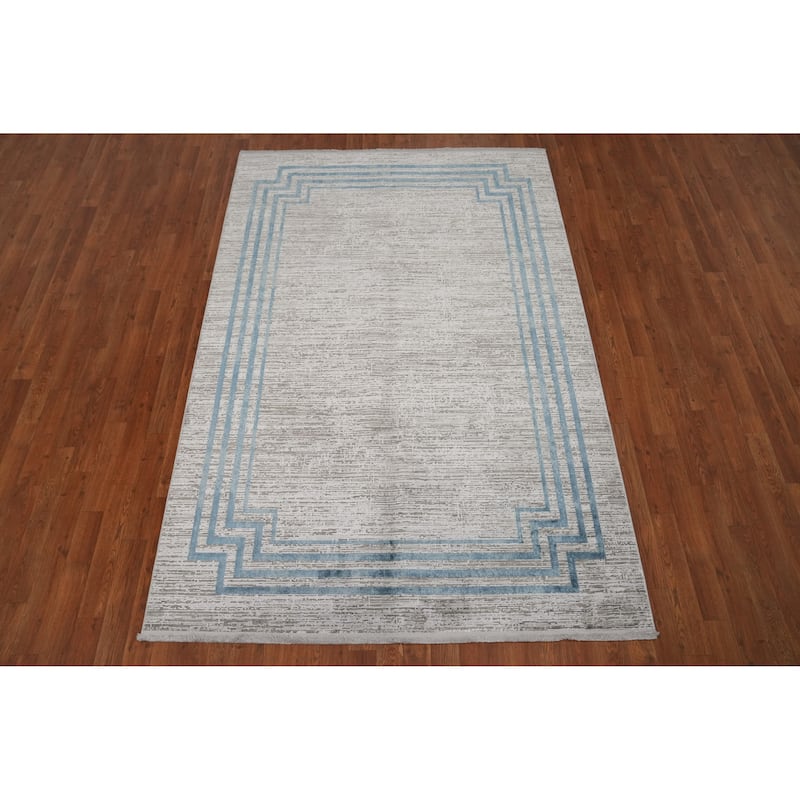 Machine Made Oriental Polyester Carpet Geometric Greys & Charcoal Distressed Area Rug - 7' 5'' X 5' 2''