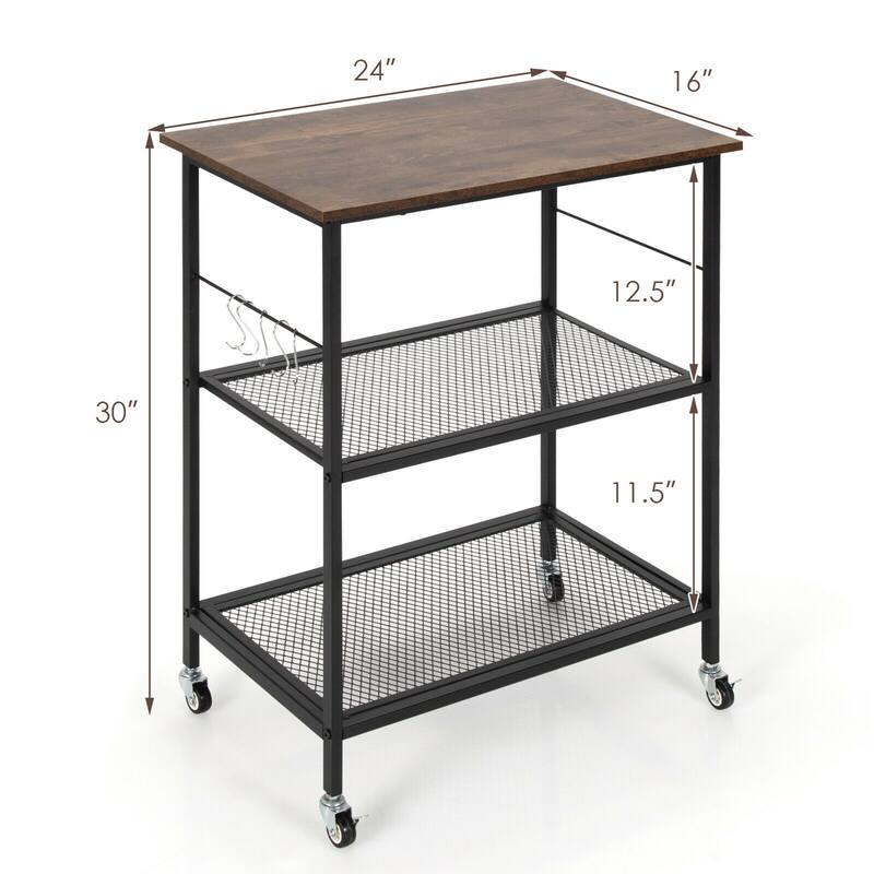 Gymax 3-Tier Kitchen Serving Cart Utility Standing Microwave Rack w/ - See Details