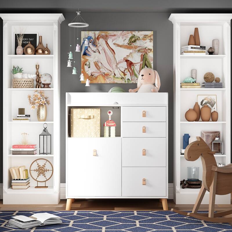 Baby Changing Table Dresser, 33.5" Baby Nursery Dresser with Drawers
