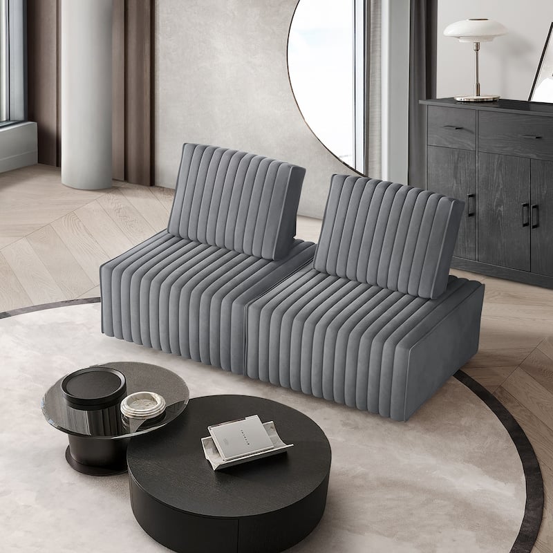 CraftPorch 2-Pieces Contemporary Clean-Line Linen Upholstered